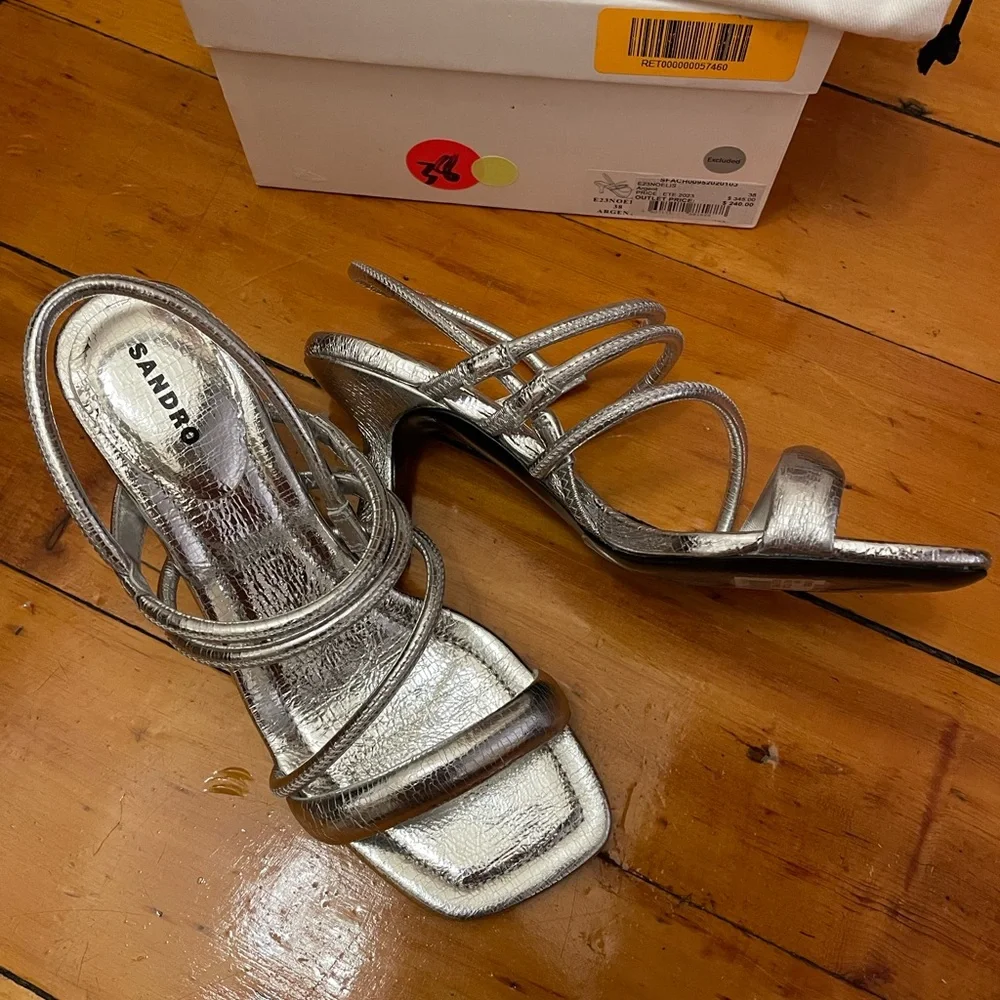 Sandro Metallic Leather Sandals - Picture 3 of 5